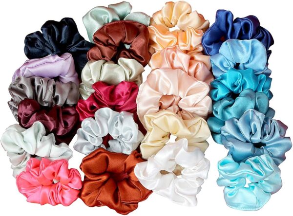 Scrunchies Hair Rubber Bands Silky Elastic Hair Bands for Wavy Curly Messy Straight Hairs Silk Scrunchies For Women And Girls in Multicolor Packet (24 Pcs)